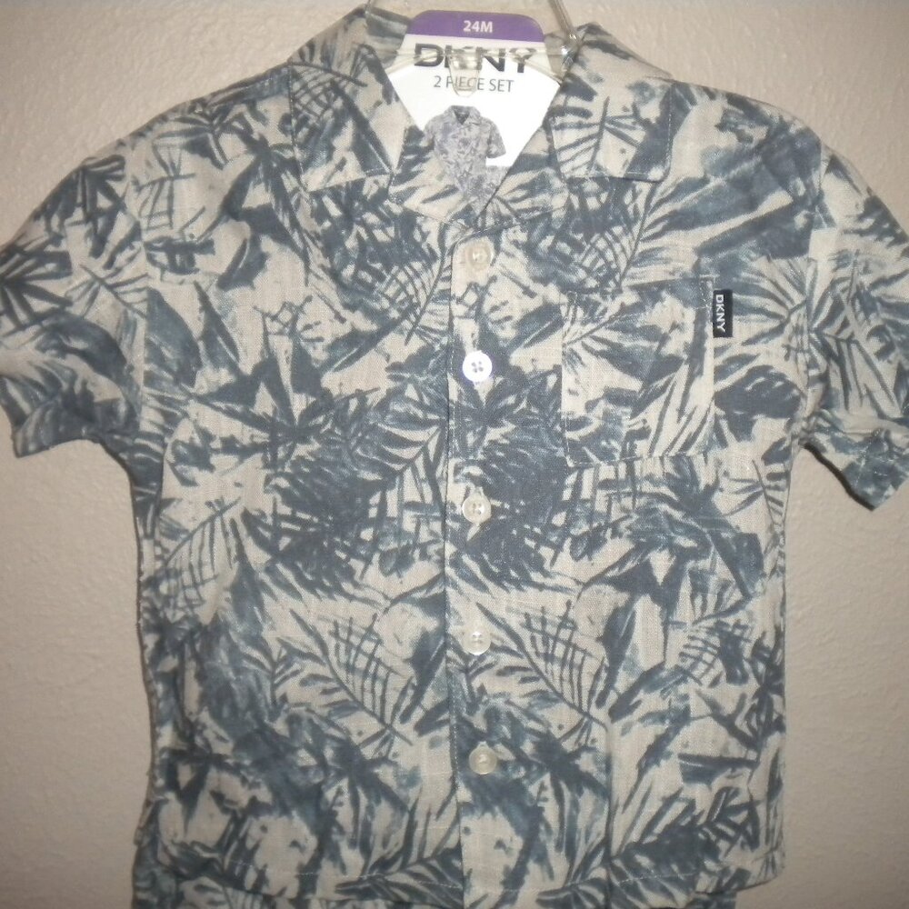 DKNY Baby Boys Size 18 Months Blue 2-piece Cabana Shirt and Shorts Set NWT - Picture 3 of 4